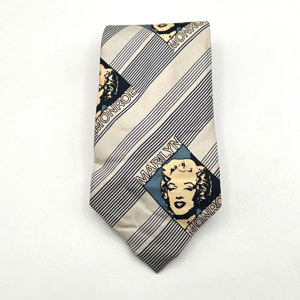 Vintage Gino‎ Pompeii Marilyn Monroe Necktie Black White Striped Silk Pop Art